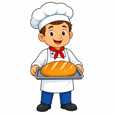 A baker holding a loaf of bread.