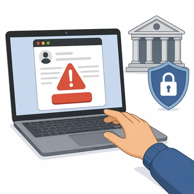 A student hesitates before clicking a suspicious email on a laptop.