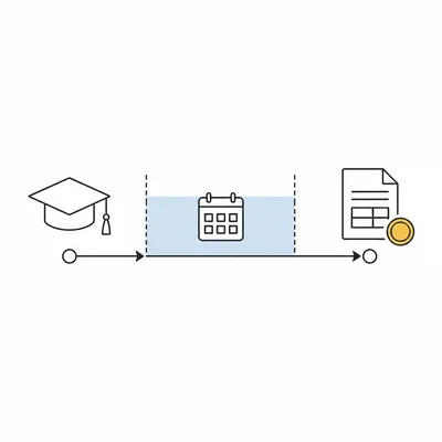 A timeline shows graduation, a shaded grace period, and the start of loan repayment.