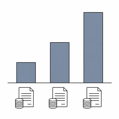 Three vertical bars increase in height from left to right, showing comparison of loan interest rates.