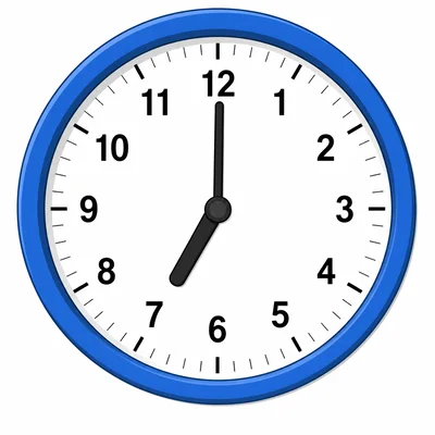 A round analog clock with a white face and black numerals 1 through 12. The shorter hour hand points directly at 7 and the longer minute hand points directly at 12, showing the time 7:00. Minute tick marks are visible around the clock face edge.