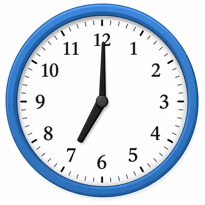 A round analog clock with a white face and black numerals 1 through 12. The shorter hour hand points directly at 7 and the longer minute hand points directly at 12, showing the time 7:00. Minute tick marks are visible around the clock face edge.