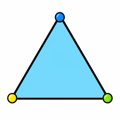 A large equilateral triangle with three equal sides drawn with a thick black outline and filled with light blue, centered on a white background. Three dots mark the vertices.