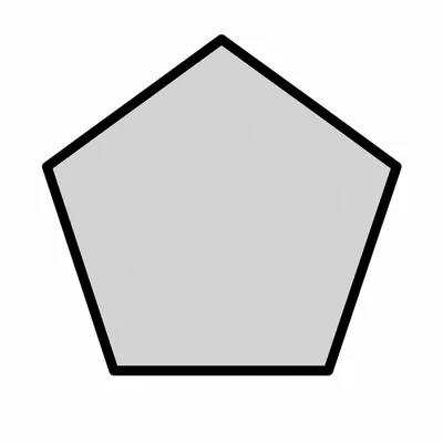 A regular pentagon with 5 perfectly equal sides, drawn with a thick black outline and filled with light gray shading, centered on a white background.
