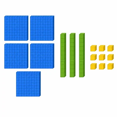 Base-ten blocks showing hundreds, tens, and ones.