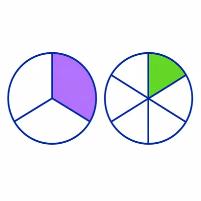 Two fraction circles showing one third and one sixth.