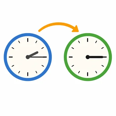 Two clocks showing a movie start and end time.