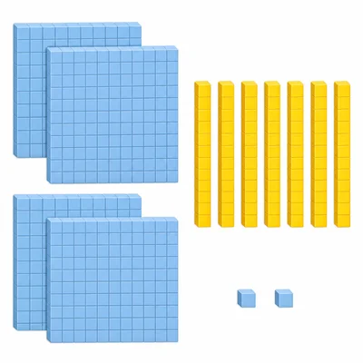 Base-ten blocks with seven tens highlighted.