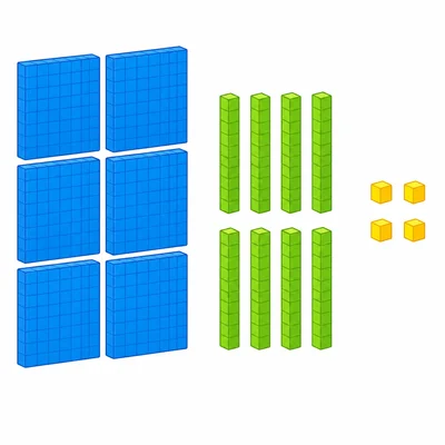 Base-ten blocks for hundreds, tens, and ones.