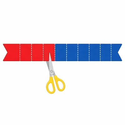 A ribbon being cut with part removed.