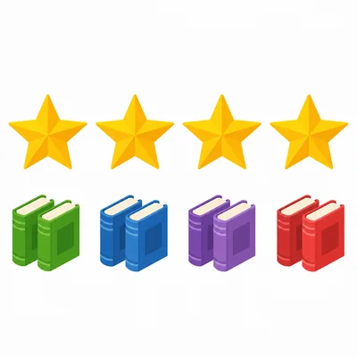 Four stars from a pictograph with books.
