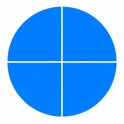 A fully shaded fraction circle divided into four parts.