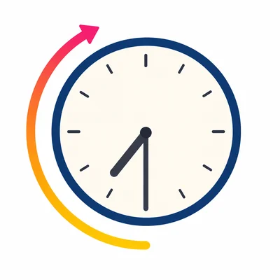 A clock showing half past seven with time passing.