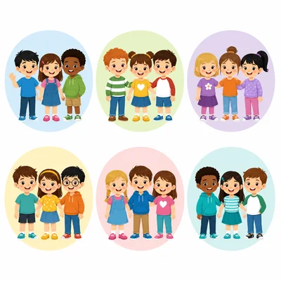 Students arranged in equal groups of three.