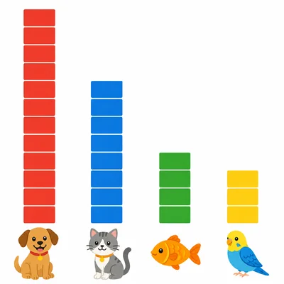A pet vote bar graph with dog, cat, fish, and bird bars.