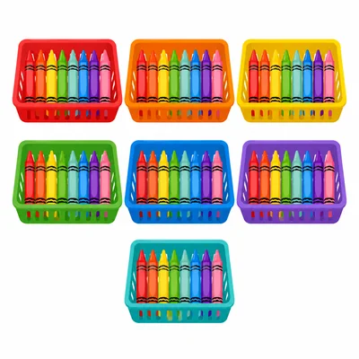 Crayons shared equally into seven trays.