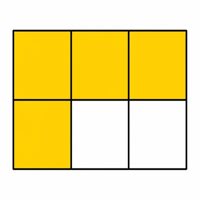 A rectangle divided into six parts with four shaded.