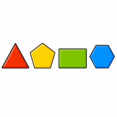 Four shapes: triangle, pentagon, rectangle, and hexagon.