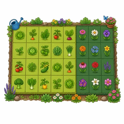 A garden model made of two rectangles on a grid.