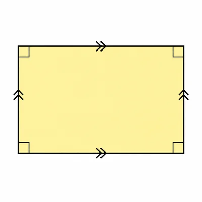 A rectangle showing right angles and parallel opposite sides.