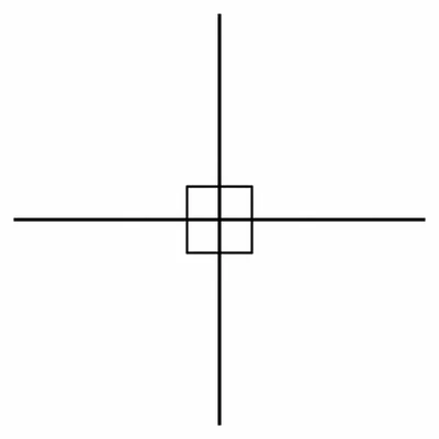 Two lines crossing to form four right angles.