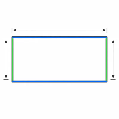 A rectangle with long sides and short sides highlighted in different colors.