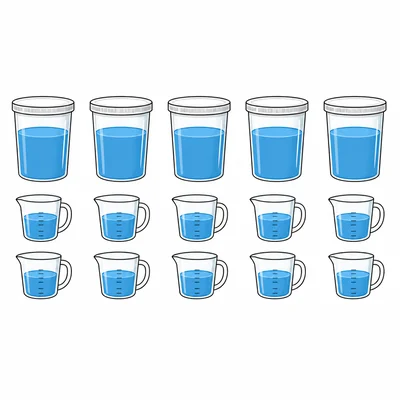 Five containers, each paired with two measuring cups.