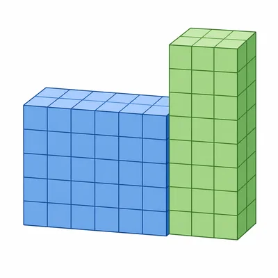A composite solid made from two joined rectangular prisms.