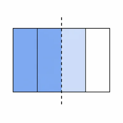 Area model showing half of three fourths.