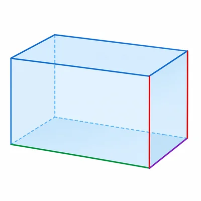 A rectangular prism with length, width, and height highlighted.