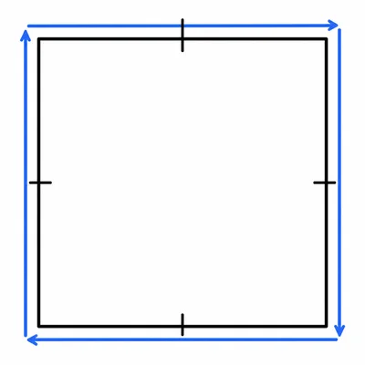 A square with all sides marked equal and its perimeter highlighted.