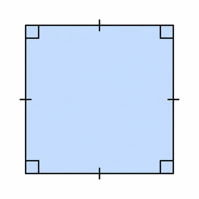 A square showing four equal sides and four right angles.