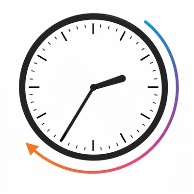An analog clock showing two thirty-five with an elapsed-time arrow.