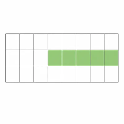 A rectangular grid area model with a two-by-five section shaded.