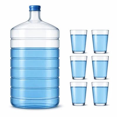 A partly filled jug divided into equal parts with small filled cups beside it.