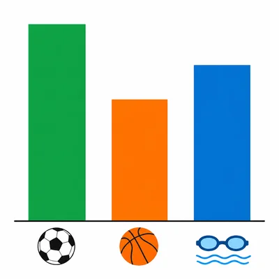 A three-bar graph for soccer, basketball, and swimming choices.