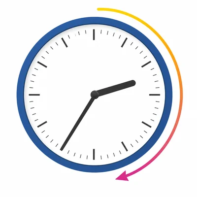An analog clock showing a start time with an elapsed-time arrow.