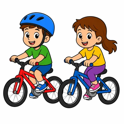 Two children riding bikes, one wearing a helmet.