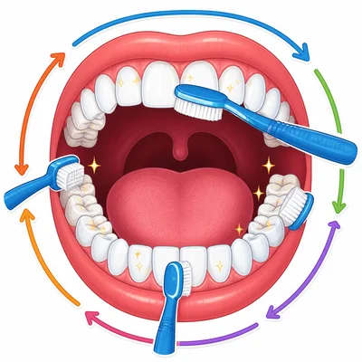 Toothbrush cleaning all sides of the teeth.