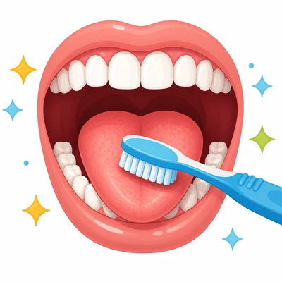 Toothbrush gently brushing a tongue.