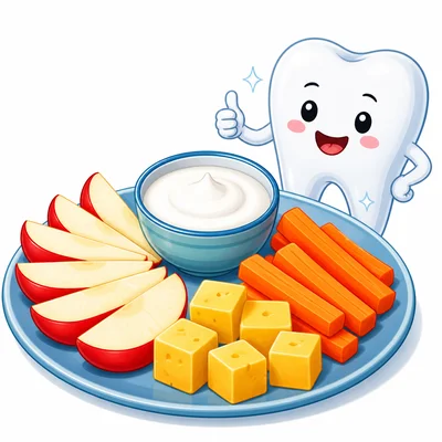 Healthy snacks for teeth on a plate.