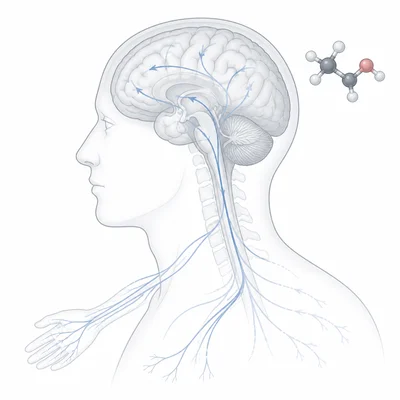 Diagram of alcohol slowing signals in the brain and nervous system.