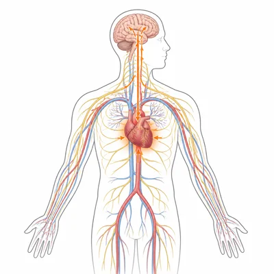Diagram of stimulants increasing nervous system activity and affecting the heart and blood vessels.