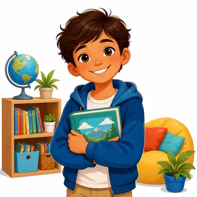 A smiling child with relaxed shoulders and bright eyes looks happy.