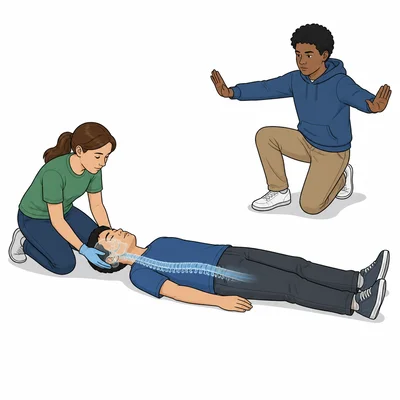 Helpers avoid moving a person with a possible head, neck, or back injury.