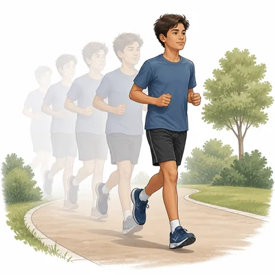 Student jogs steadily on a path to show endurance.