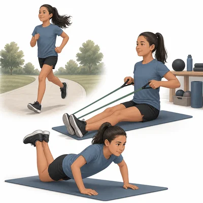 Student practices safe strength exercises after running.