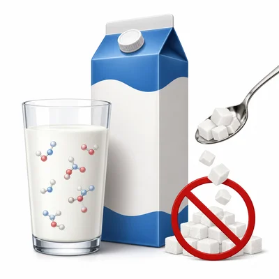 Milk with natural sugar shown and added sugar crossed out.