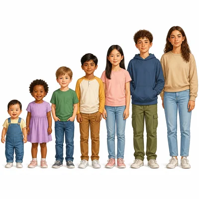 Children at different growth stages showing physical changes as they get older.