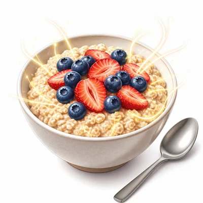 A bowl of oatmeal with berries suggesting an energy-providing breakfast.
